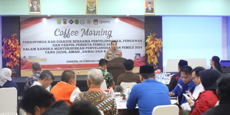 Polres Cianjur Menggelar Coffee Morning Dalam Rangka Menyukseskan Penyelenggaraan Pemilu 2024